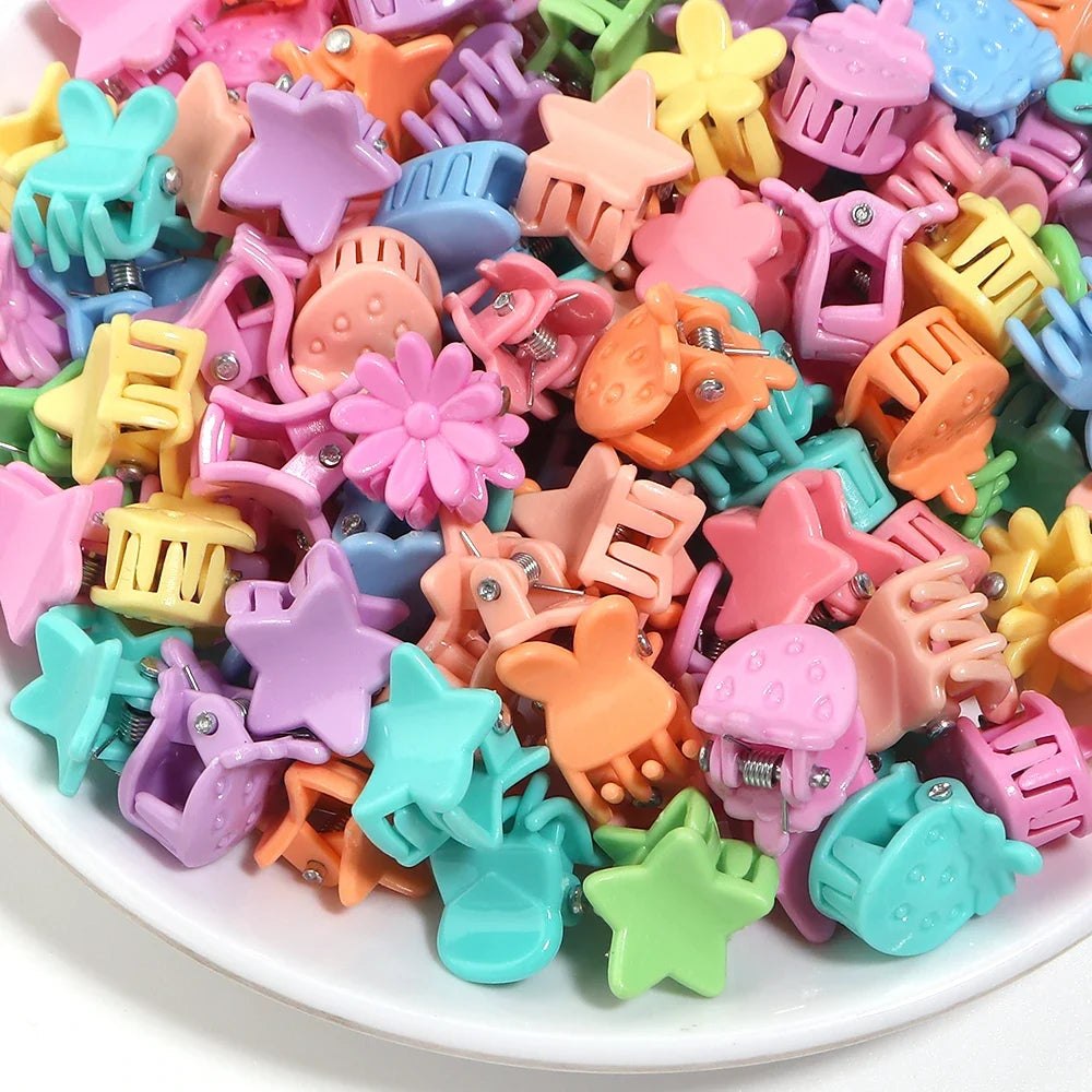 100pcs Mini Colorful Flower Star Hair Grabbing Claw Clips for Baby Girls Bangs Broken Hair Styling Tool Small Hair Accessories