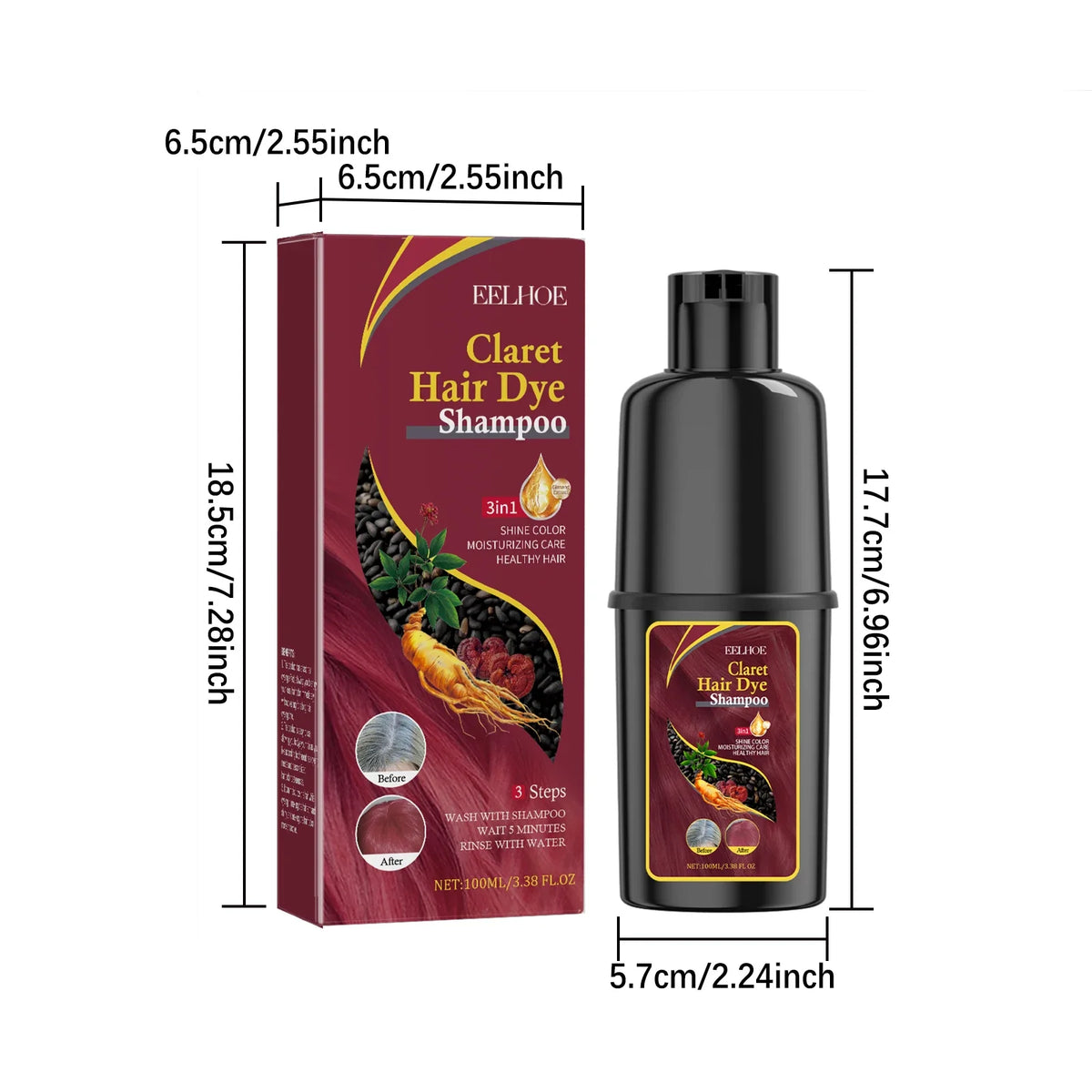 Fast-acting Hair Dye Shampoo Deep Wine Red 3 In 1 Natural Herbal Plant Extract Instant Coloring Shampoo For Gray White Hair Coverage Nourish Scalp