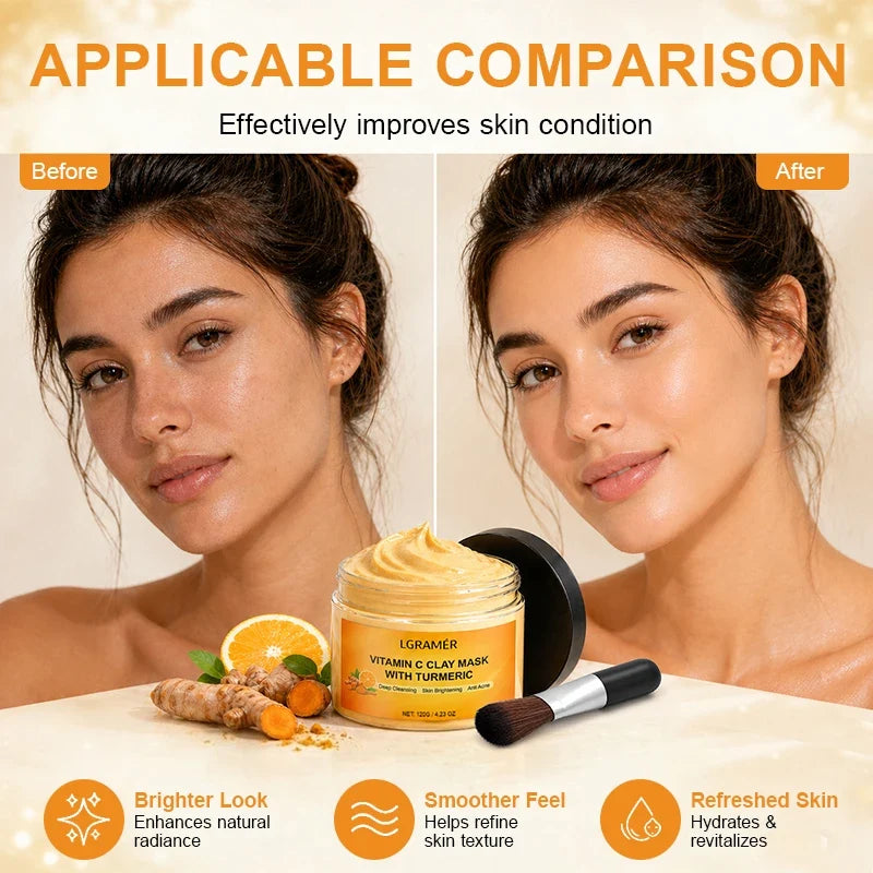 120g Turmeric Clay Mask, Deep Cleansing Formula, Effectively Controls Oil, Tightens Pores, Fades Dull Complexion and Rough Skin