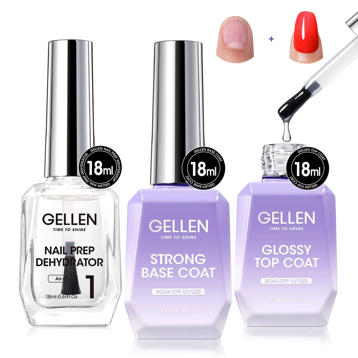 18ml Top Coat Base Coat Gel Set Nail Art No Wipe Soak Off Ultra Glossy Top UV LED Cured Long Lasting Nail Supplies
