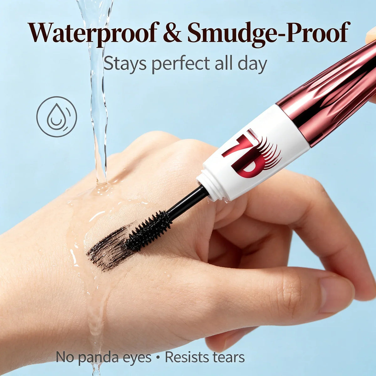 7D Volumizing & Curling Black Mascara – Smudge-Proof, Natural Lash Lift & Curl, Flake-Free, Non-Clumping, Waterproof Eye Makeup