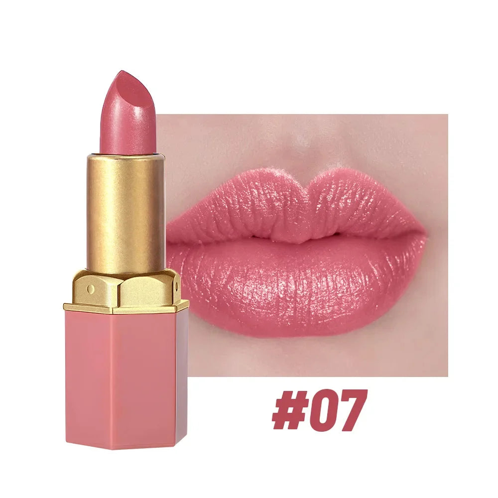 6 Colors Gold Bar Lipstick Diamond Pearlescent Glitter High Shine Non Sticky Long Lasting Pink Lips Makeup