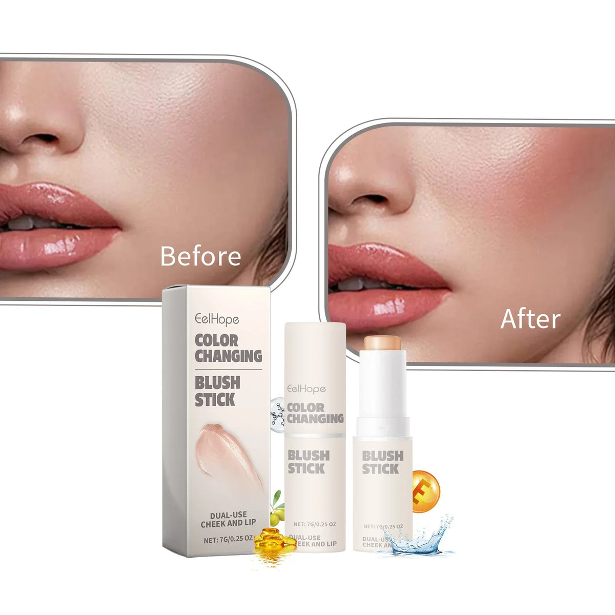 Color Changing Blush Stick pH Reacting Milk Jelly Tint Lip and Cheek Stain Transparent Moisturizing Dewy Finish Makeup Stick