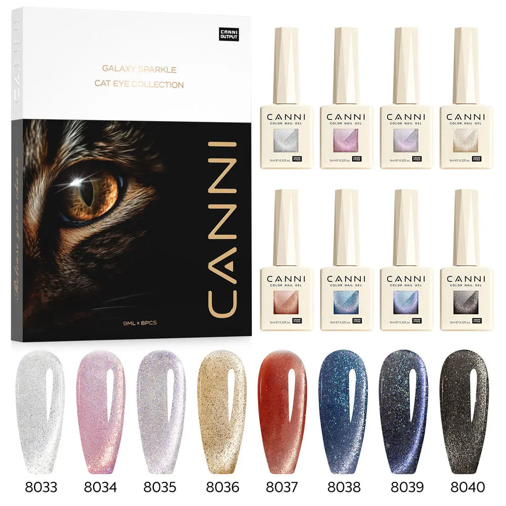 CANNI VIP Kit Hema Free Nail Gel Polish Crystal Cat Eye Sparkle Diamond Semi Permanent Soak Off UV LED Gel Varnish 9ml*8pcs