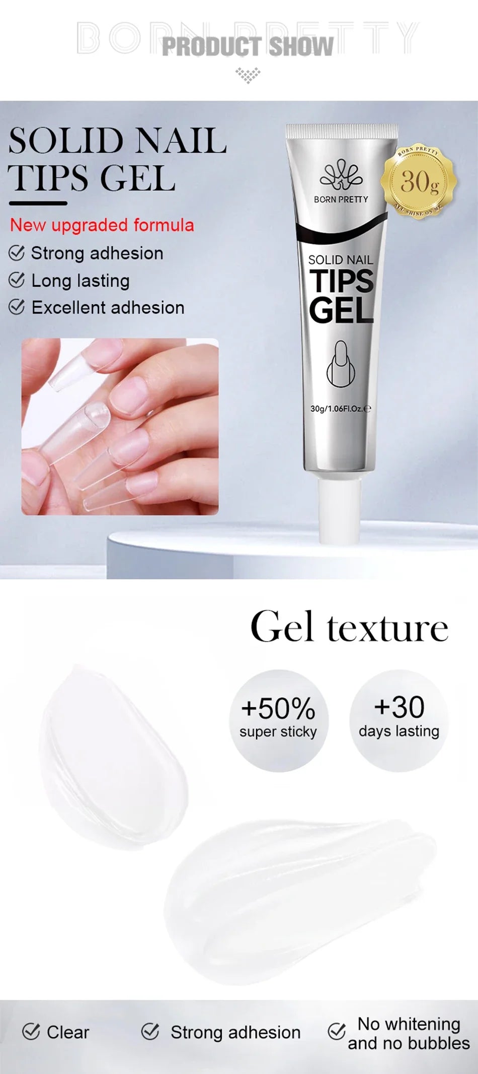 BORN PRETTY 30ml Nail Tips Glue Gel Strong Adhesive Nail Glue For False Nail Tips And Press On Nails DIY Rhinestone And Gem