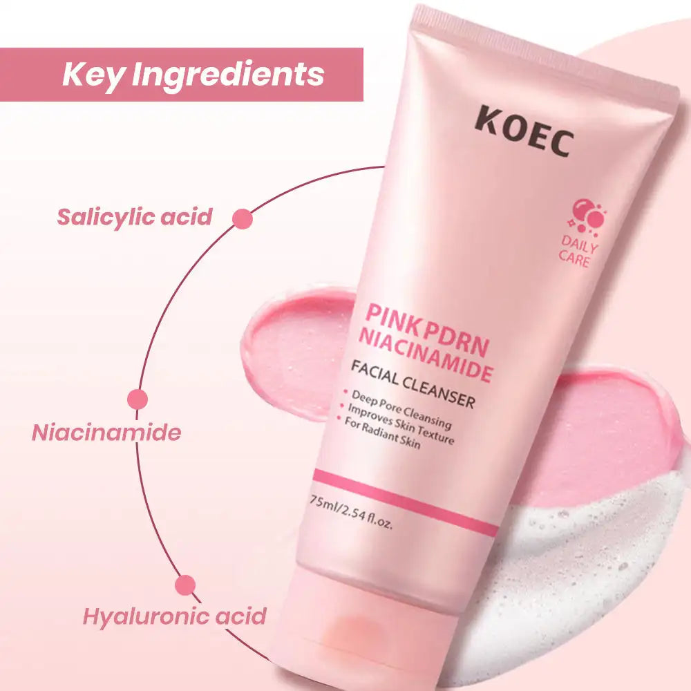 75ml KOEC Pink PDRN Niacinamide Facial Cleanser Hydrating Smoothing Glowing Deep Pore Cleansing Improve Texture Hyaluronic Acid