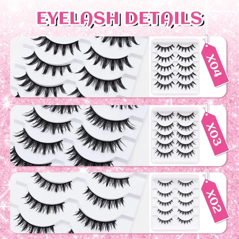 DINGSEN 5 Pairs Manga Lashes Cosplay Fake Eyelashes Strip Lash Soft Natural Look Fox Eye Korean Manhua Makeup False Eyelashes