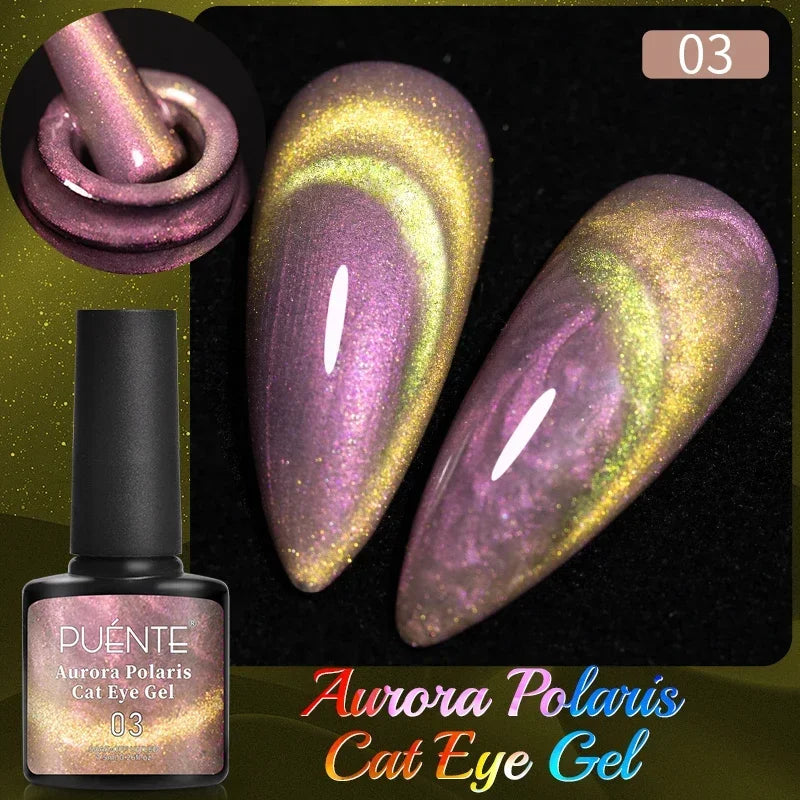 7.5ML Aurora Starlit Cat Eye Gel Nail Polish Rainbow Glitter Galaxy Cat Magnetic Nail Art Gel Soak Off UV Semi-Permanent Varnish