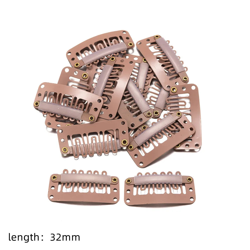 50Pcs/Lot U Shape Snap Clips Styling Flat Fixed Hair For Wigs Extensions Tool Back Silicone Accessories Metal 32mm Women Comb