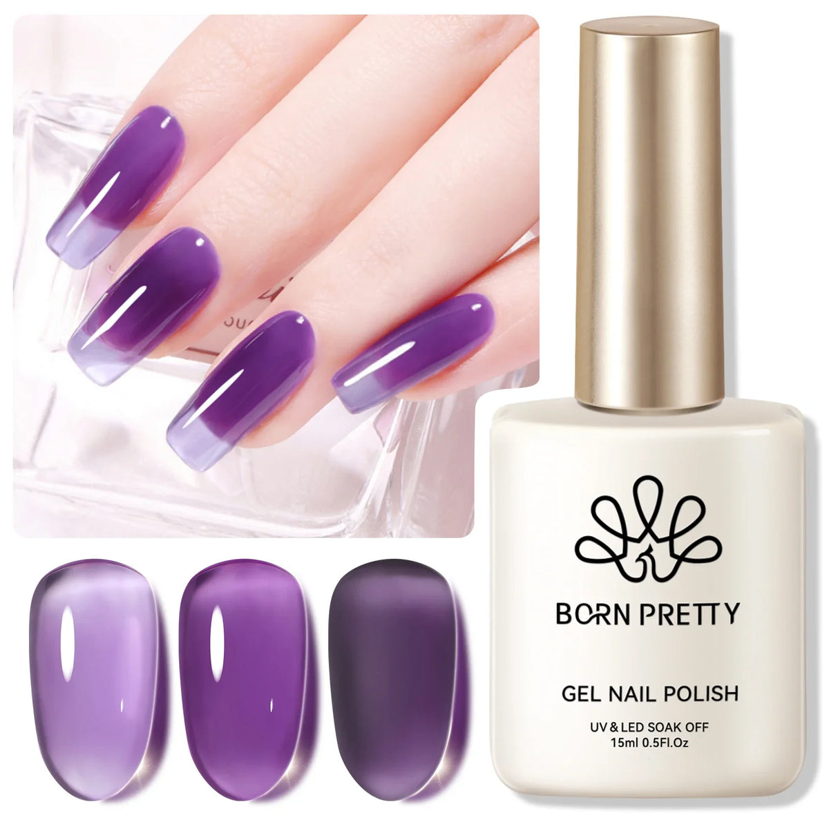 BORN PRETTY 15ml Nail Gel Polish Glitter Gorgeous Full Coverage Soak Off UV LED French Nail Art Jelly Nude Pink Varnish