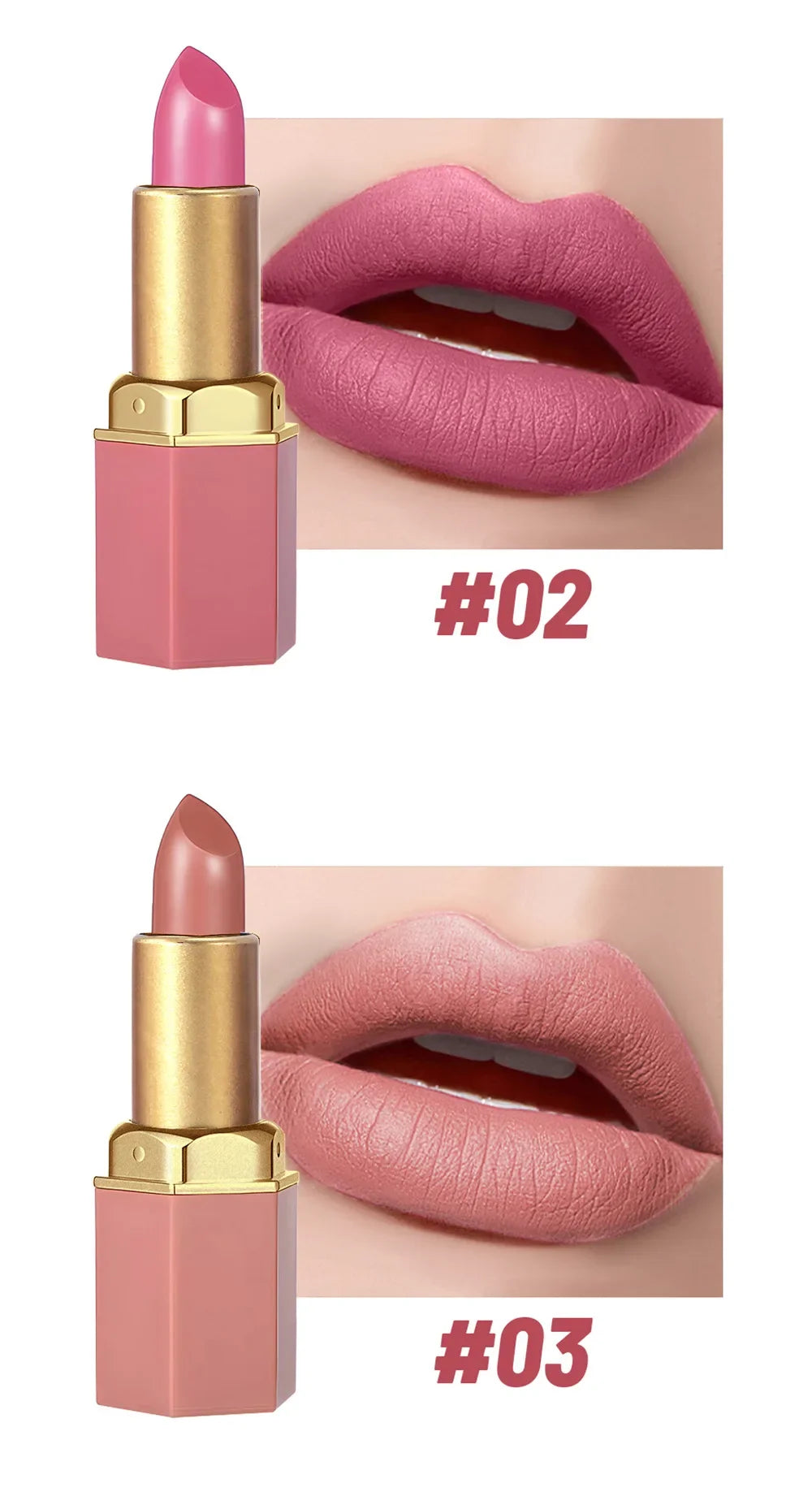6 Colors Gold Bar Lipstick Diamond Pearlescent Glitter High Shine Non Sticky Long Lasting Pink Lips Makeup