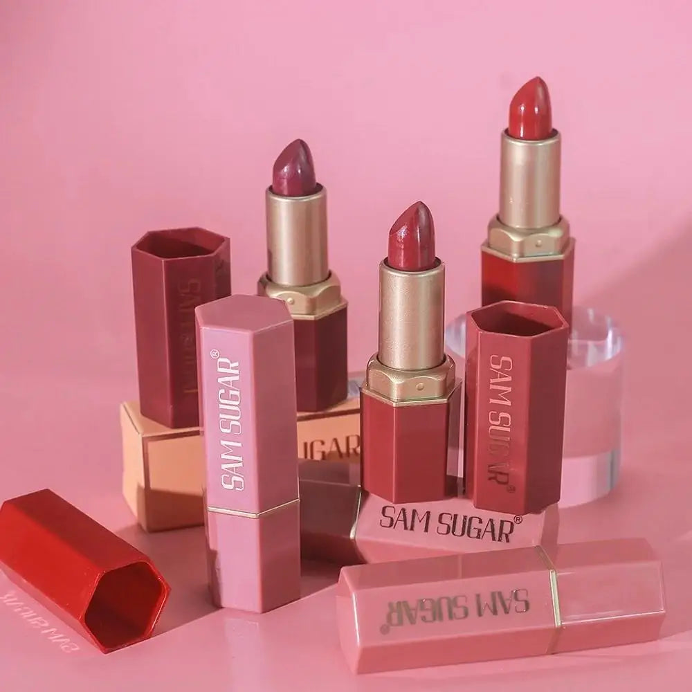 6 Colors Gold Bar Lipstick Diamond Pearlescent Glitter High Shine Non Sticky Long Lasting Pink Lips Makeup