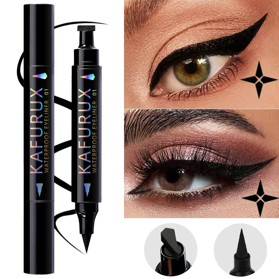3 Colors Double Head Star Seal Eyeliner Waterproof Stamp Pen Black Blue Purple Eye Liner Pencil Fast Drying Lazy Eye Makeup