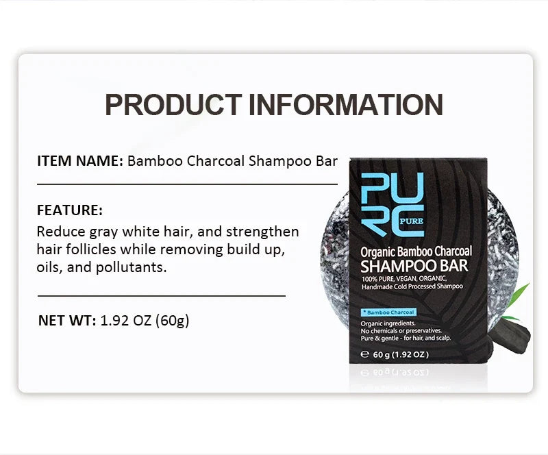 Bamboo Charcoal Clean Detox Shampoo Soap Bar Repair Gray White Hair Color Dye Treatment Nourishing Hair Scalp Treatment 60g