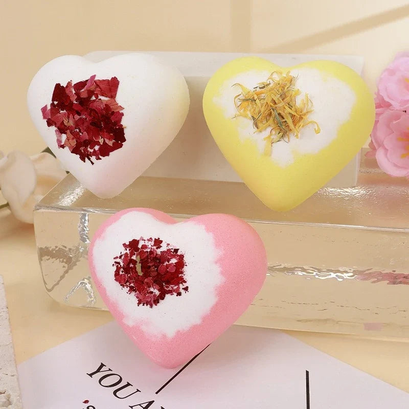 80g Heart Shape Bath Salt Dried Flower Fizzy Salt Ball Essential Oil Aromatherapy Spa Bubble Bath Soak Hotel Luxury Bath Gift