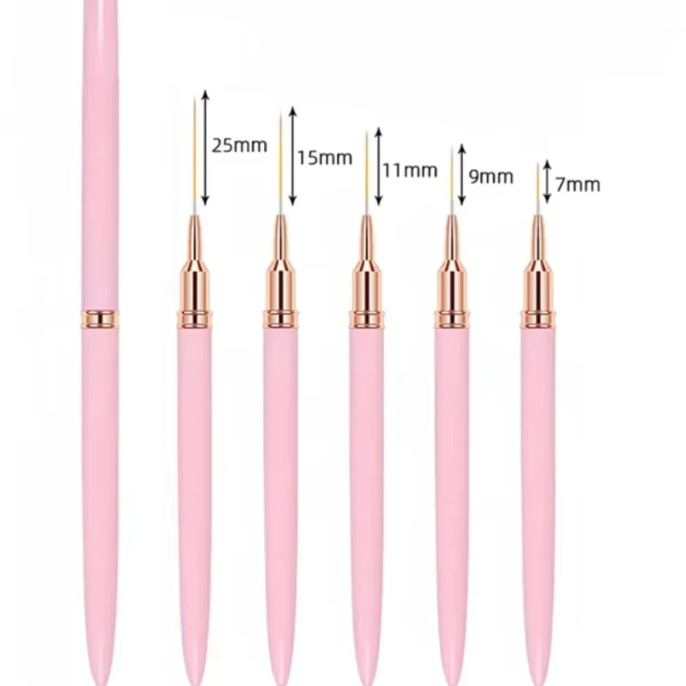 5Pcs Professional Nail Art Liner Brushes Set Elongated Lines Striping Drawing UV Gel Painting Nail Design Pen Manicure Tool