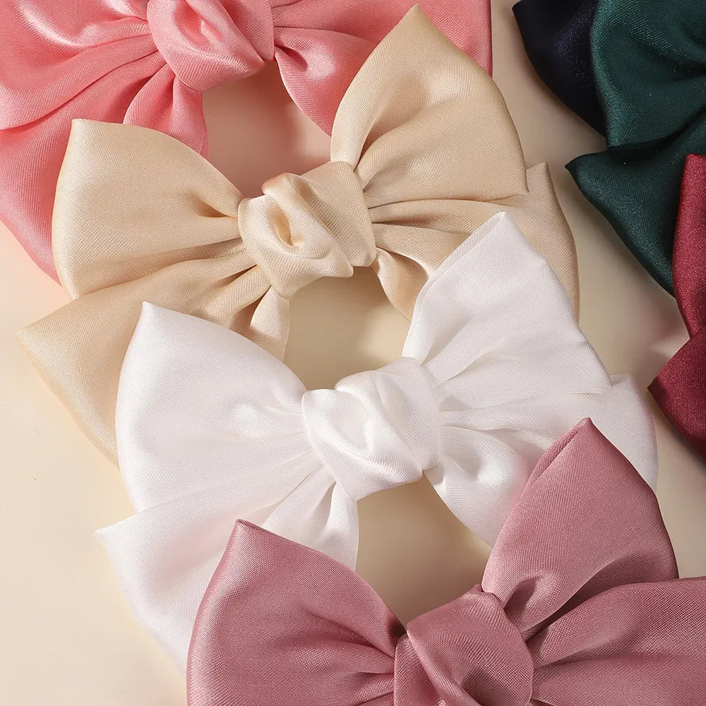 2PCS Matte Satin Large Bow Pair Hair Clips Solid Color Big Bow Barrettes Girls Wedding Birthday Party Daily Dress‑up Headdress