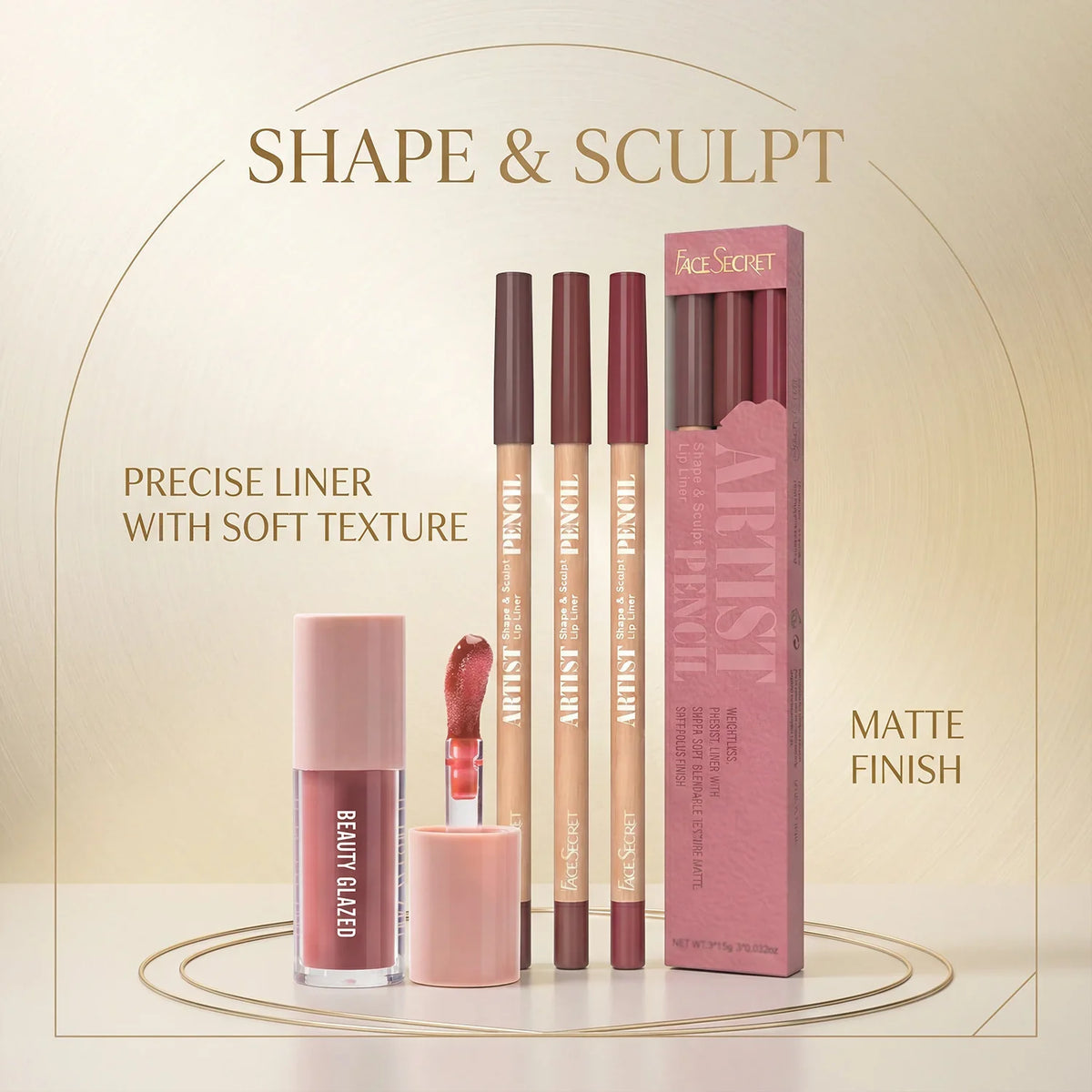 4Pcs Lip Liner & Lip Gloss Set Waterproof Long-lasting Smudge-proof Smooth Daily Lip Makeup Kit