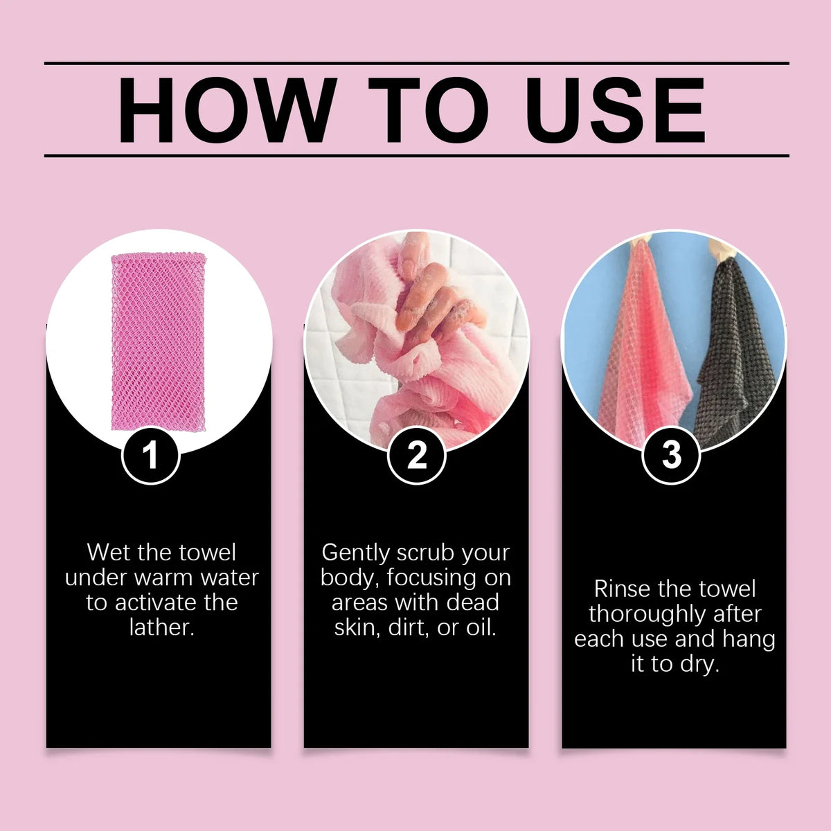 Back Scrubbing Towel Durable Exfoliating Body Towel Cleansing Skin Polishing Cloth Oil Control Dirt Removal Bath Accessories