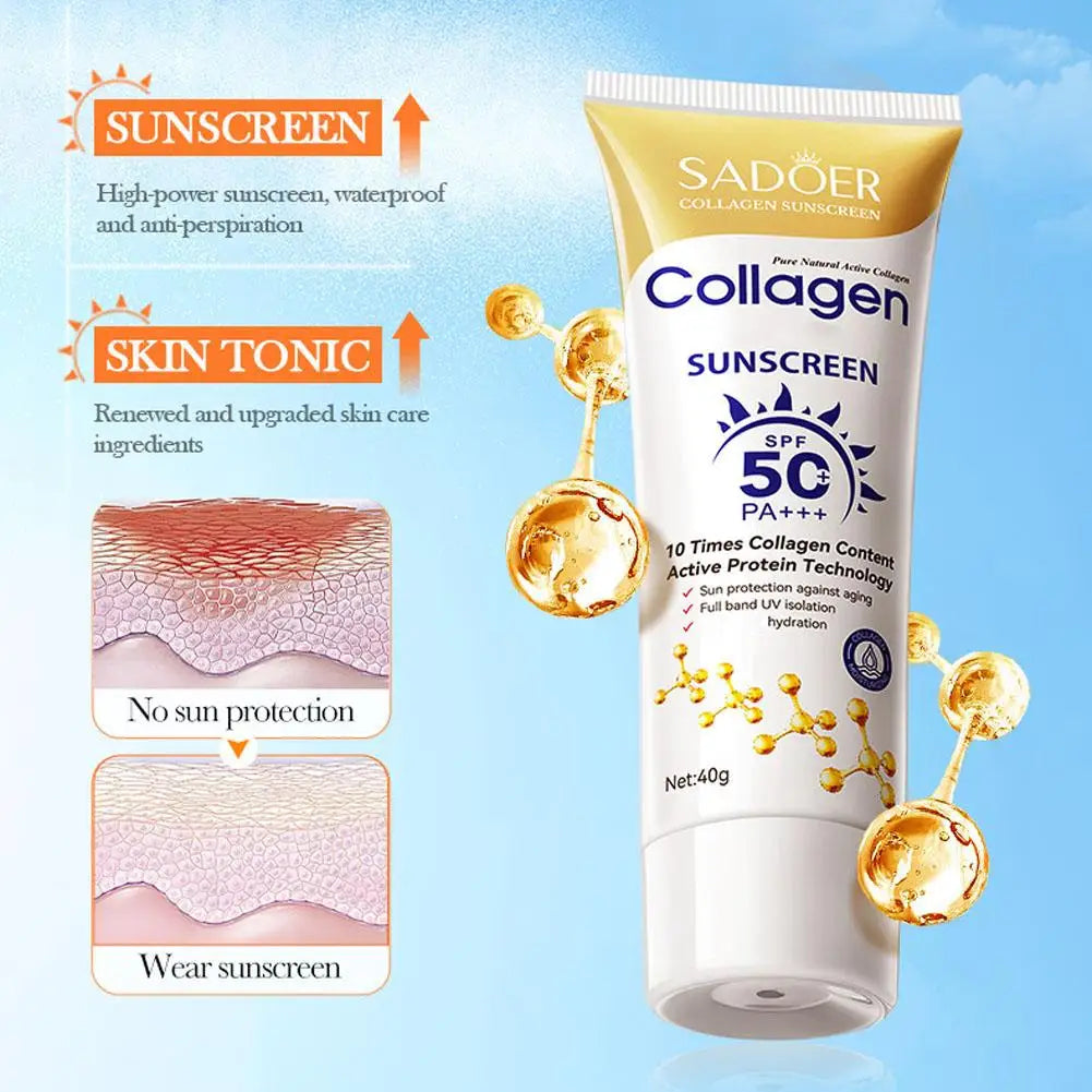 Collagen Sunscreen For Face Body SPF50+ Sun Protection UV Isolation Active Protein Sunblock Long Lasting Non-Greasy Skincare 40g
