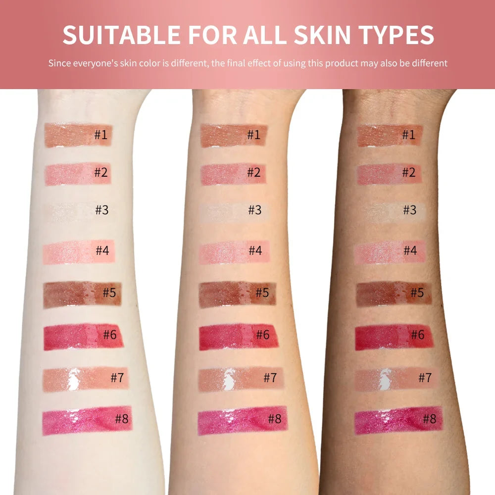 Diamonds Glitter Gloss Universal Lip Luminizer 8 Colors Lip Gloss Non-sticky Moisturizing Plumper Long Lasting Glitter Liquid