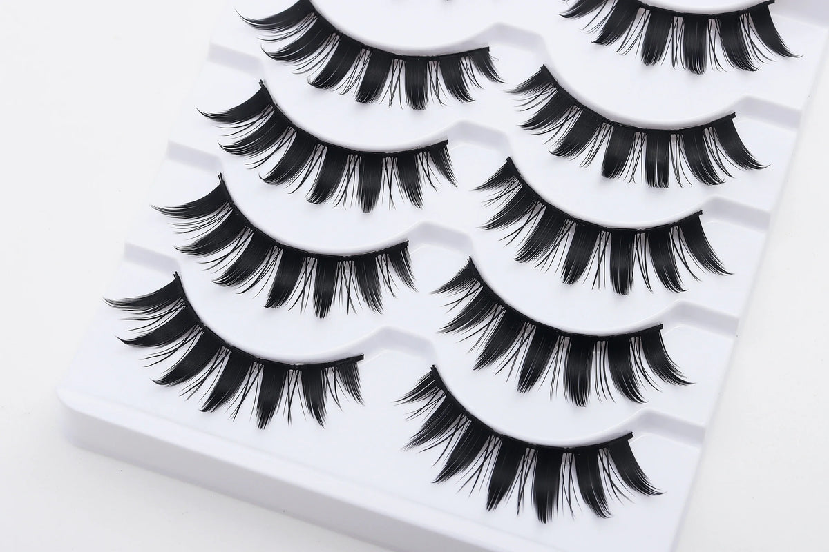 DINGSEN 5 Pairs Manga Lashes Cosplay Fake Eyelashes Strip Lash Soft Natural Look Fox Eye Korean Manhua Makeup False Eyelashes