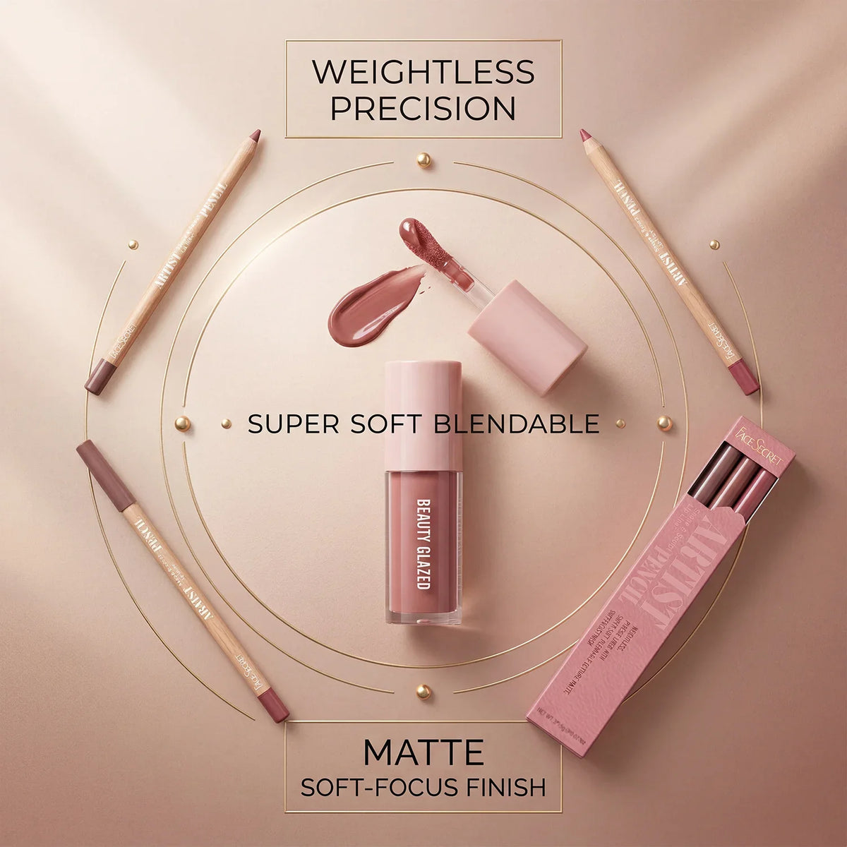 4Pcs Lip Liner & Lip Gloss Set Waterproof Long-lasting Smudge-proof Smooth Daily Lip Makeup Kit