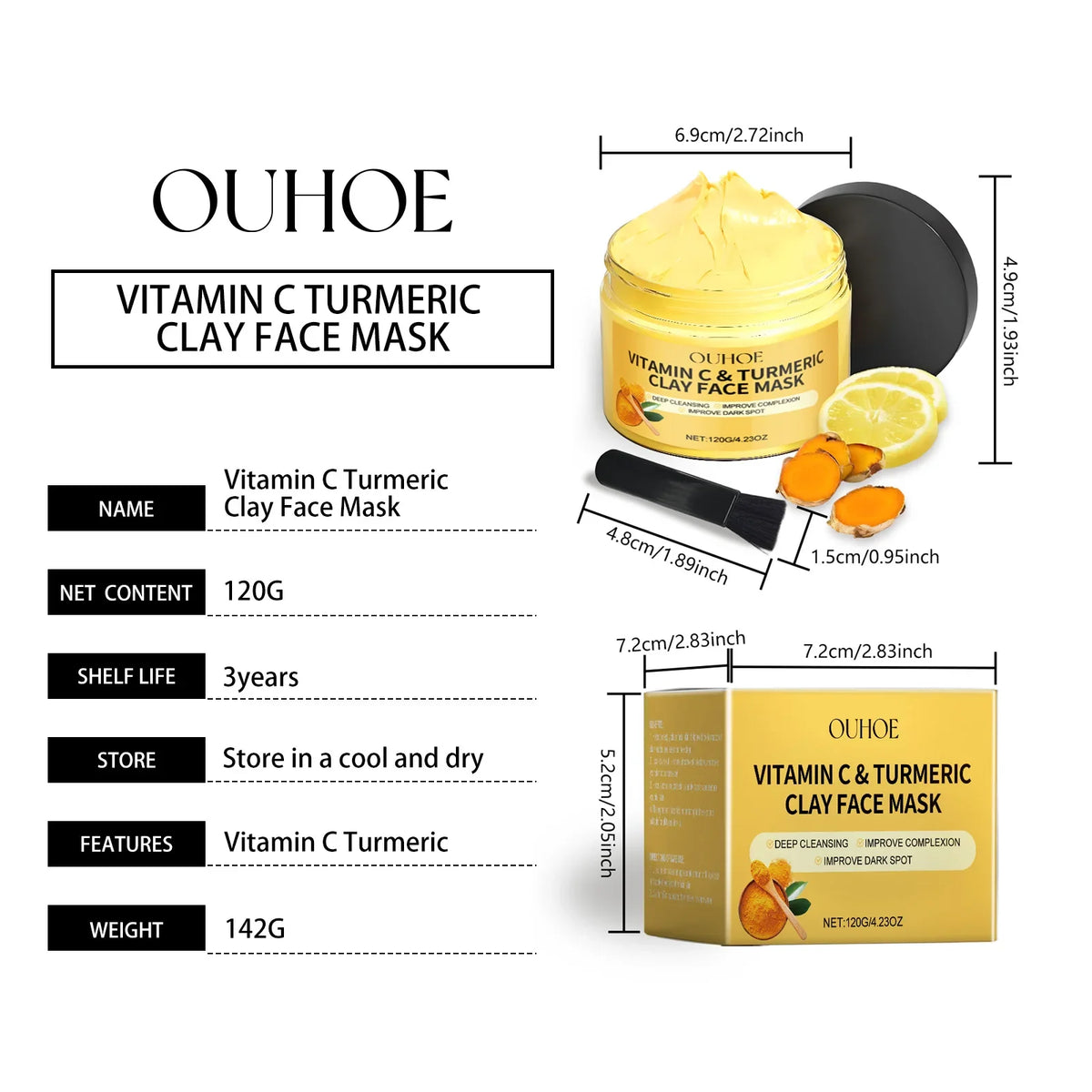 1/3/5PCS Turmeric VitaminC Clay Mask Deep Cleansing Facial Improves Dark Spots Hydrating Skin Care Tightens Skin Evens Skin Tone