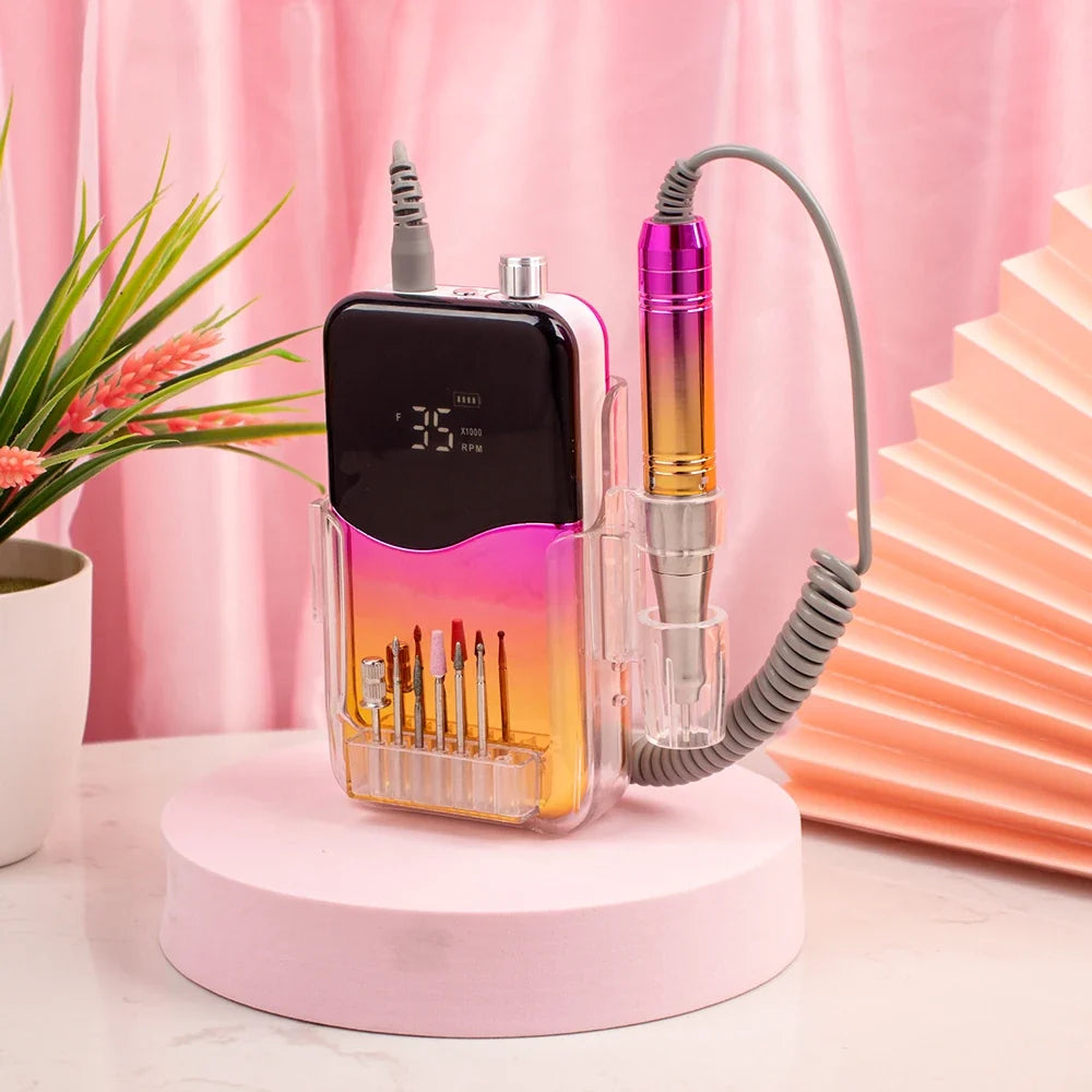 Coreless Motor Handle 35000RPM Portable Professional Nail Drill with Desktop Base 35K Cordless Battery Wireless Powerful Wave