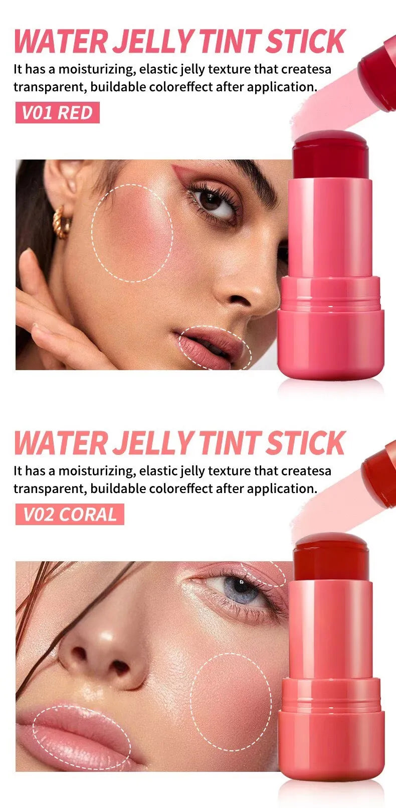 4 Colors Jelly Blush Stick Lip Balm Eyeshadow 3-in-1 Multi-Use Matte Blush Moisturize Brighten Lip Gloss