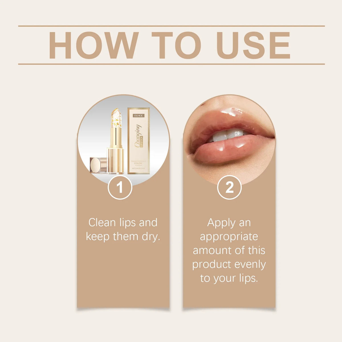 Gold Foil Color Changing Lip Balm Glossy Non-Sticky Nourishing Moisturizing Lasting Transferproof Color Changing Lipstick