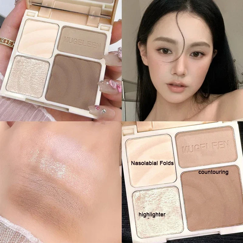 4 Colos Matte Highlighter & Bronzer Palette 1pc Face Shading Grooming Powder Long-Lasting Contouring Bronzer Cosmetic Makeup