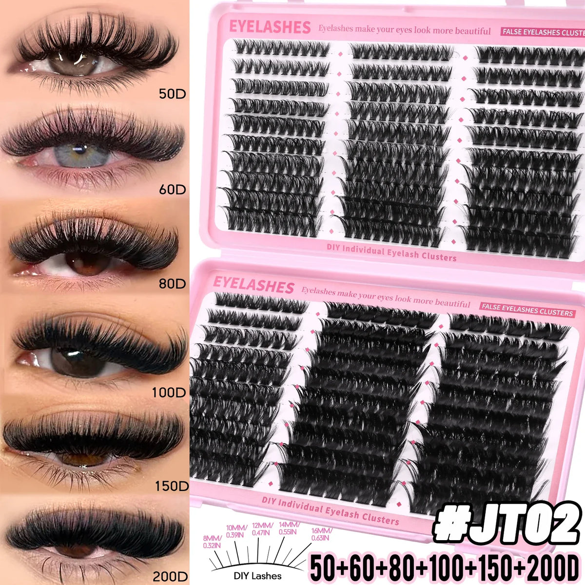 GROINNEYA Fluffy Lashes Clusters 510pcs D Curl 6 Styles 8-16mm Wispy Individual Lashes Soft False Eyelashes Eyelash Extensions