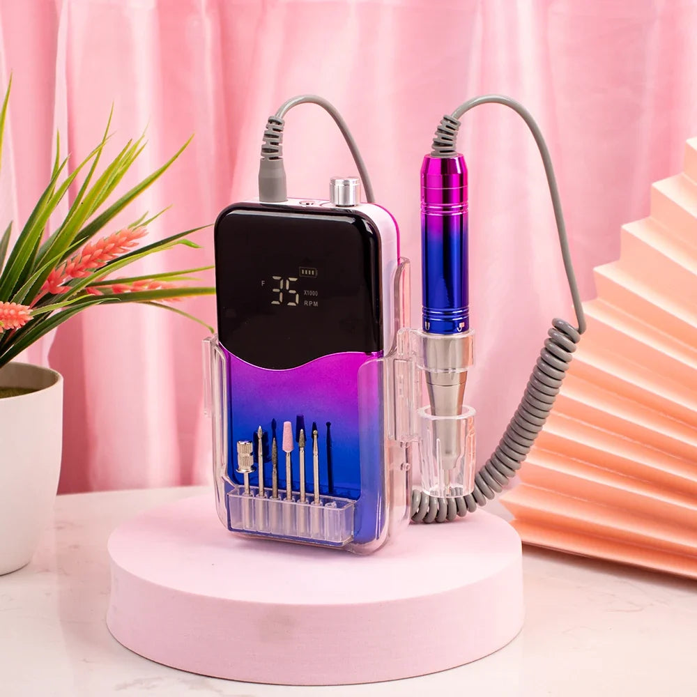 Coreless Motor Handle 35000RPM Portable Professional Nail Drill with Desktop Base 35K Cordless Battery Wireless Powerful Wave