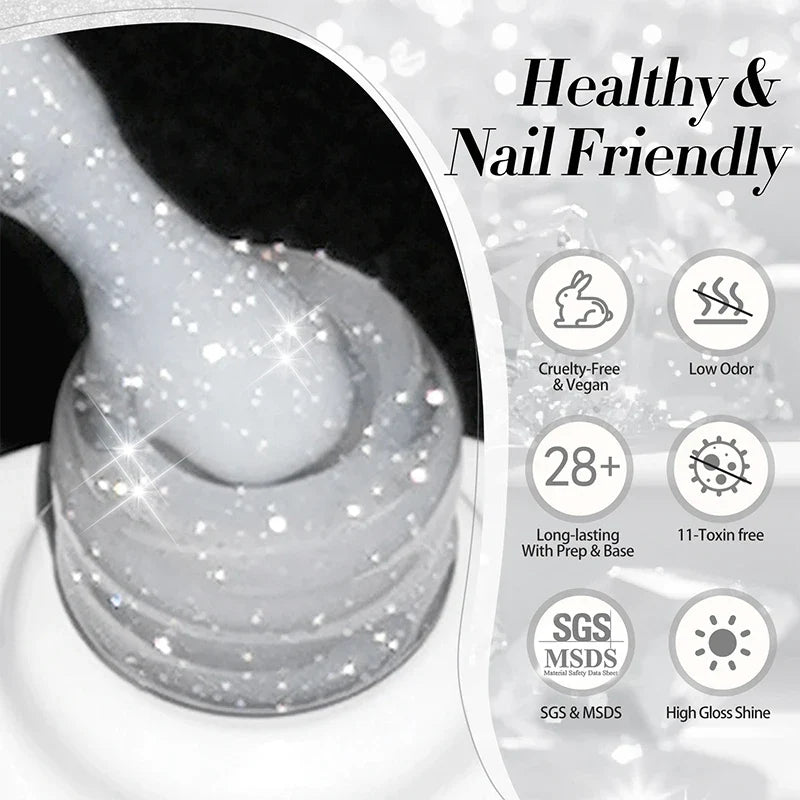 BORN PRETTY 1 Bottle 10ml Milky White Reflective Glitter Gel Semi Permanent Soak Off UV Gel Nail Art Varnish Manicure Design