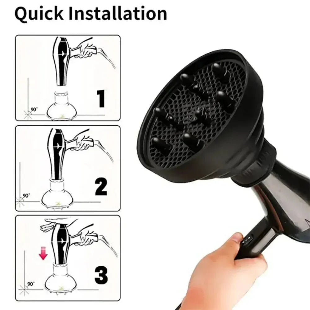 Collapsible Hair Dryer Diffuser Folding Large Curly Hair Attachment Concentrator Universal Foldable Claw Clips for Styling