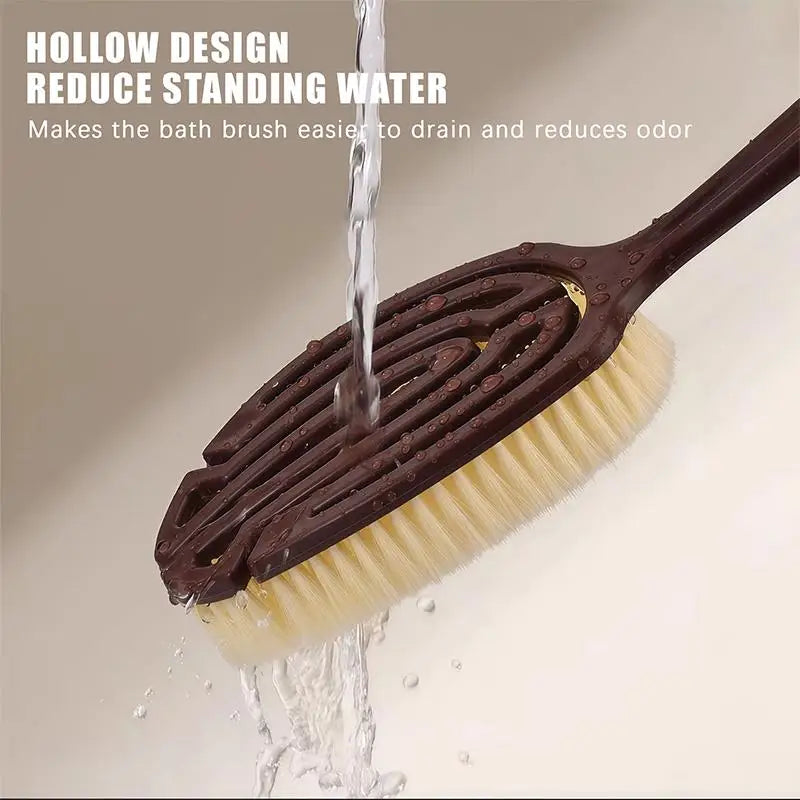 1Pcs 2‑In‑1 Long‑Handle Bath Brush Natural Coconut Bristle Back Scrubber For Wet Dry Body Massage Shower Accessories ****