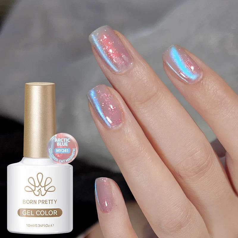 BORN PRETTY Gold Pink Cat Magnetic Gel Polish 10ml Water Light Spaking Glitter  Soak Off UV Semi Permanent Varnish Manicure
