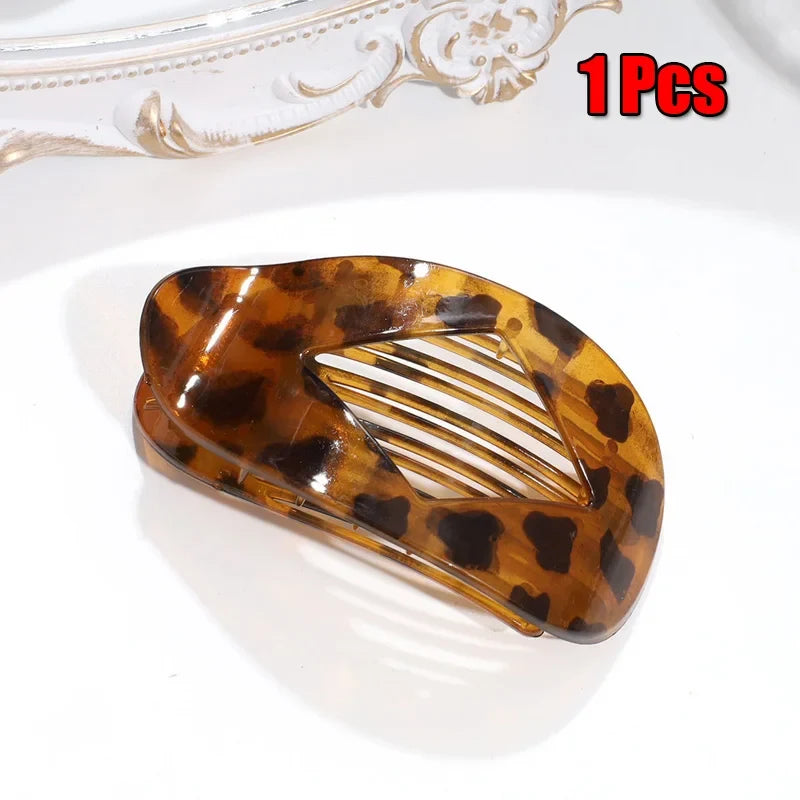 Fashion Oval Hair Claw Clip for Women New Design Leopard Matte Curved Flat Styling Barrettes Lady Ponytail Hairgrip Accessories