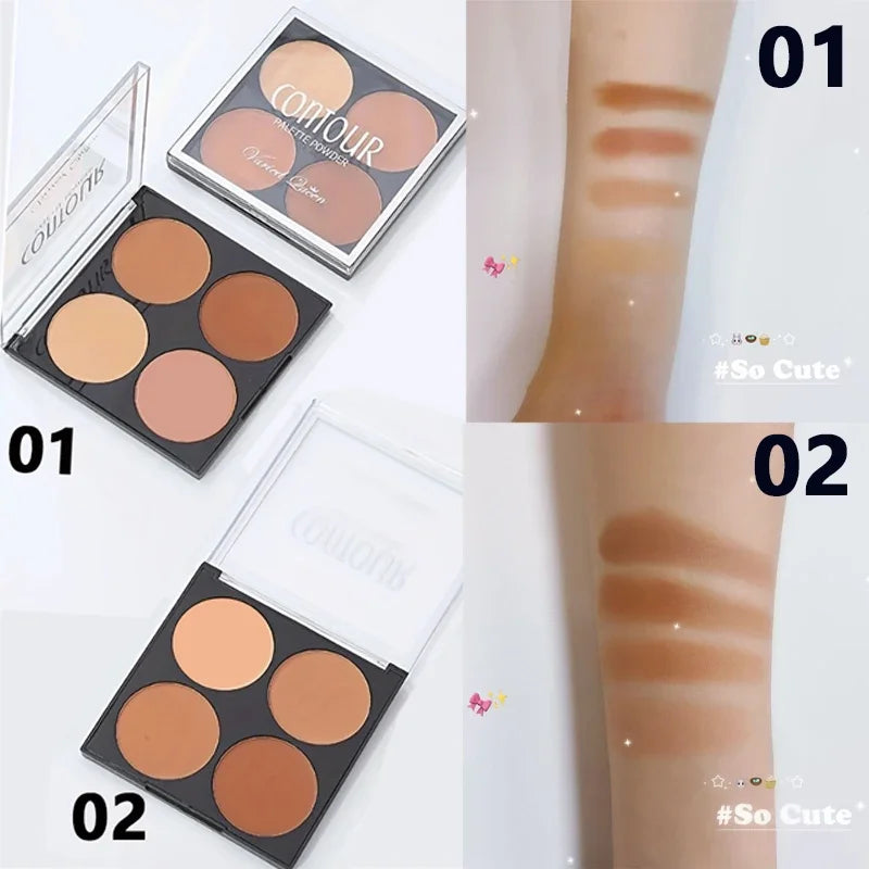 4 Colors Professional Highlighter & Contour Palette 3D Matte Face Bronzer Makeup Set for Enhanced Facial Features