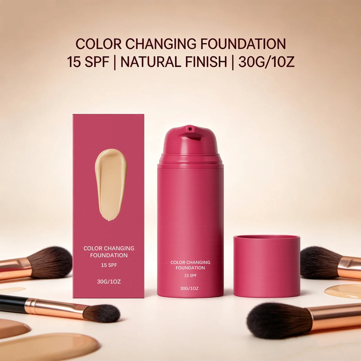 Color Changing Foundation Natural Color Spf15 Sun Protection Makeup Full Coverage Even Skin Tone Lightweight Moisturizing Makeup