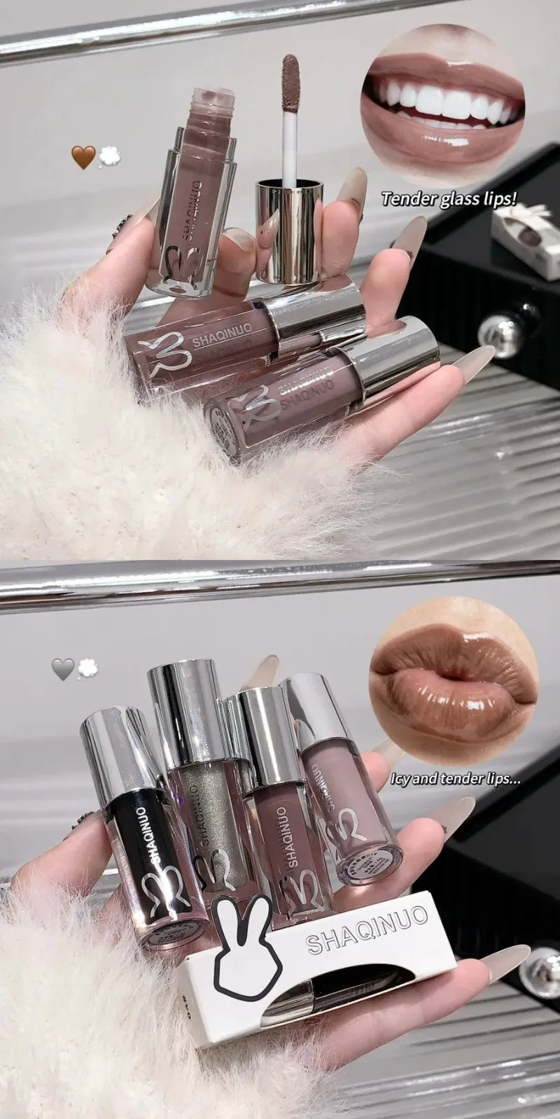 Black Gothic Lip Gloss Mirror Moist Matte Gothic Pure Black Silver Fine Flash Lip Glazed Low Saturation Lasting Lip Tint Makeup