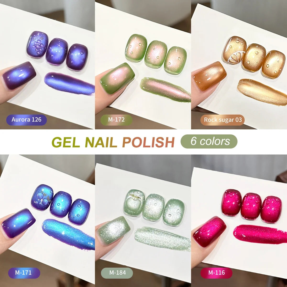 6pcs cat eye nail polish gel 2025 new style Blue Pink cat eye nail art suitable for women's nail salon design