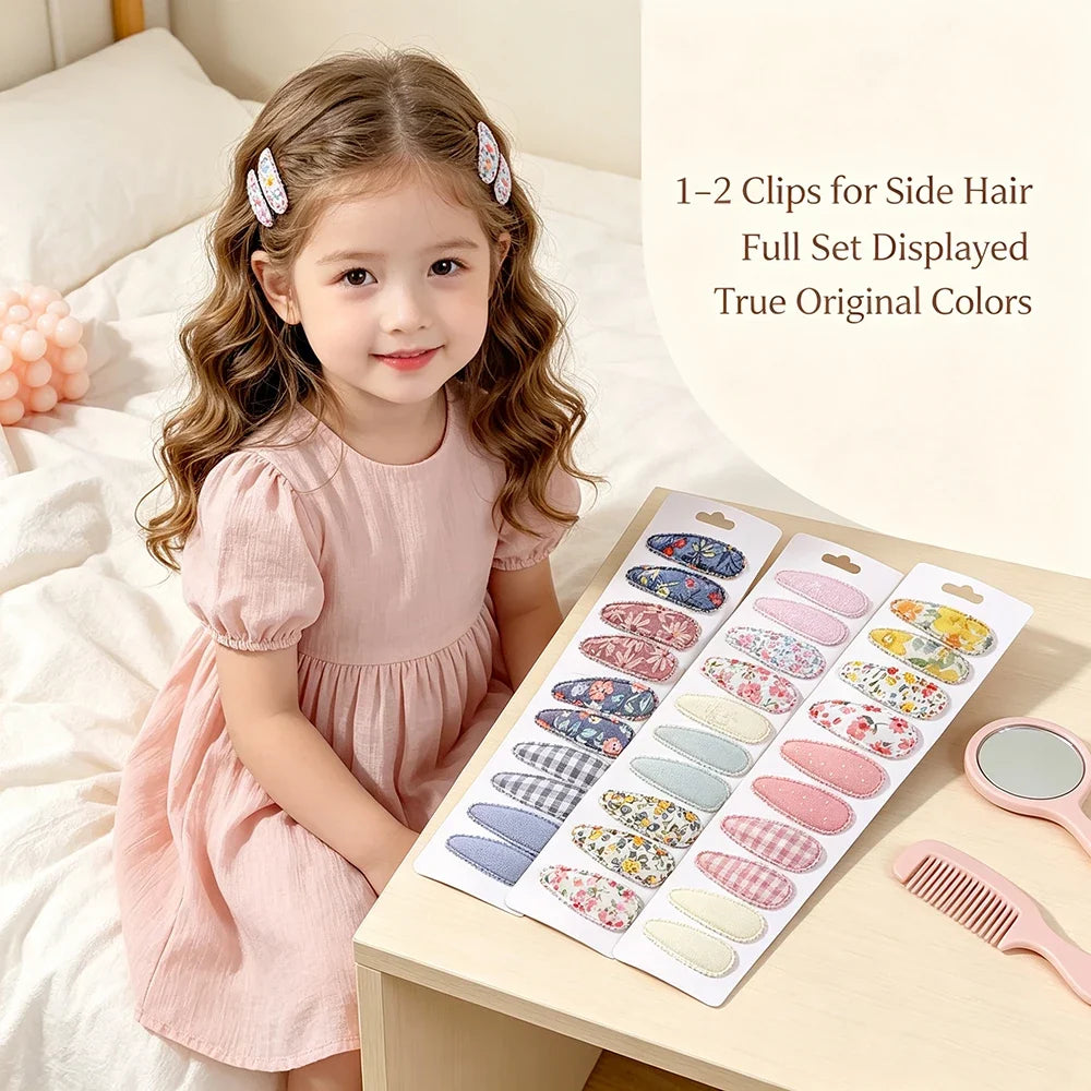 10Pcs/Lot Fresh Print Cotton Alloy Hair Clips for Kids Fabric Plaid BB Hairpins Girl Hairgripe Headwear Baby Hair Accessories