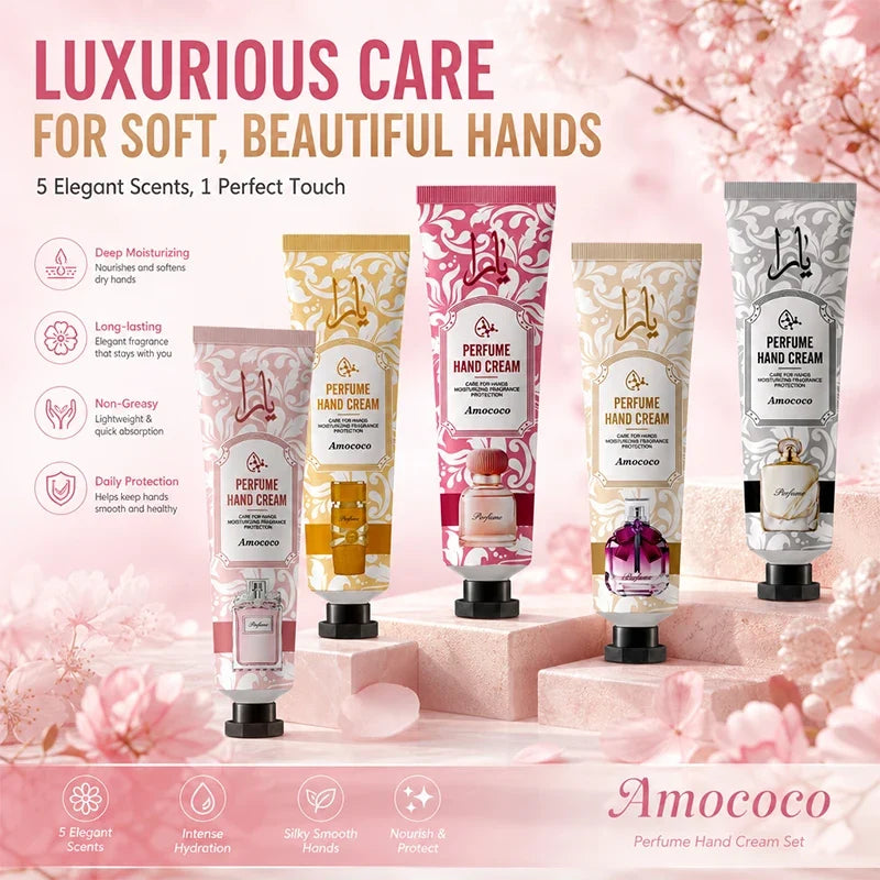 Amococo Perfume Hand Cream Set Moisturizing Hand Lotion Gift Box For Women Travel Size Hand Care Kit