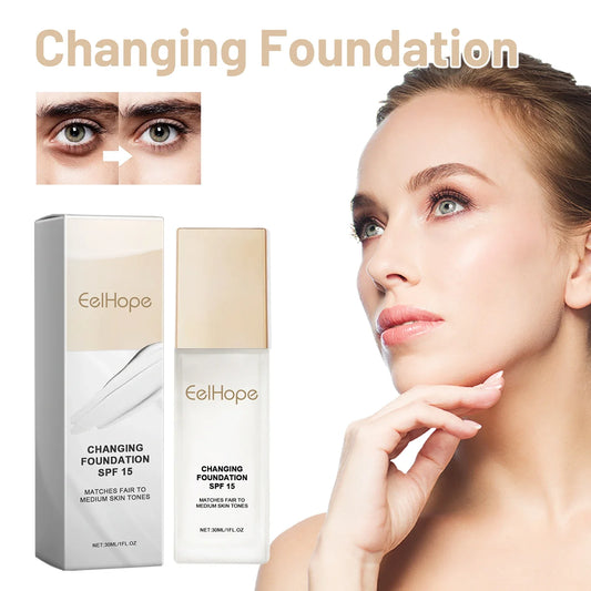 Color Changing Foundation SPF15 30ml Hydrating Long Lasting High Coverage Natural Finish Lightweight Face Makeup All Skin Types