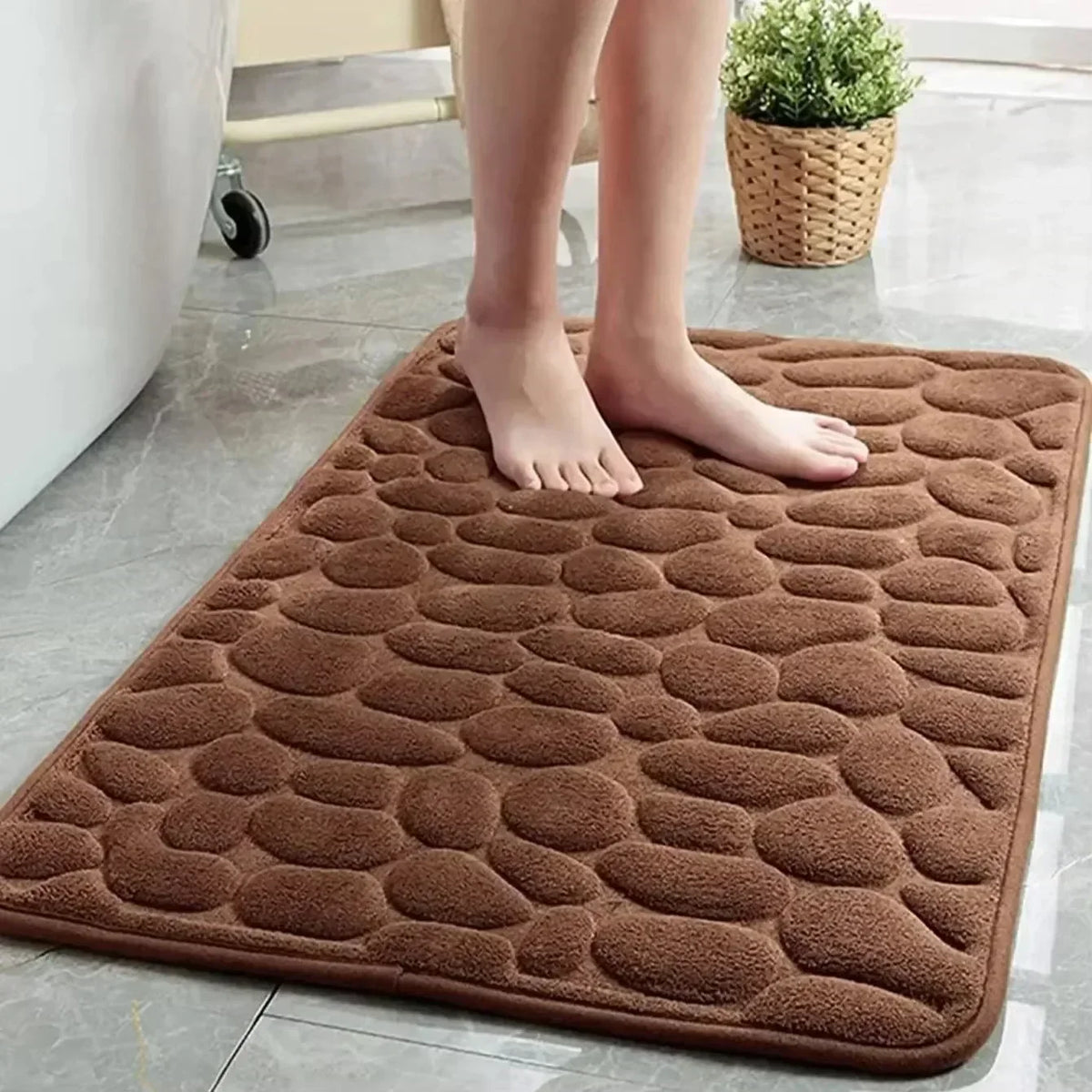 3D Non Slip Bathroom Mat Cobblestone Embossed Bath Mats Absorbent Doormat Carpet Door Floor Mats Machine Washable Quick Drying