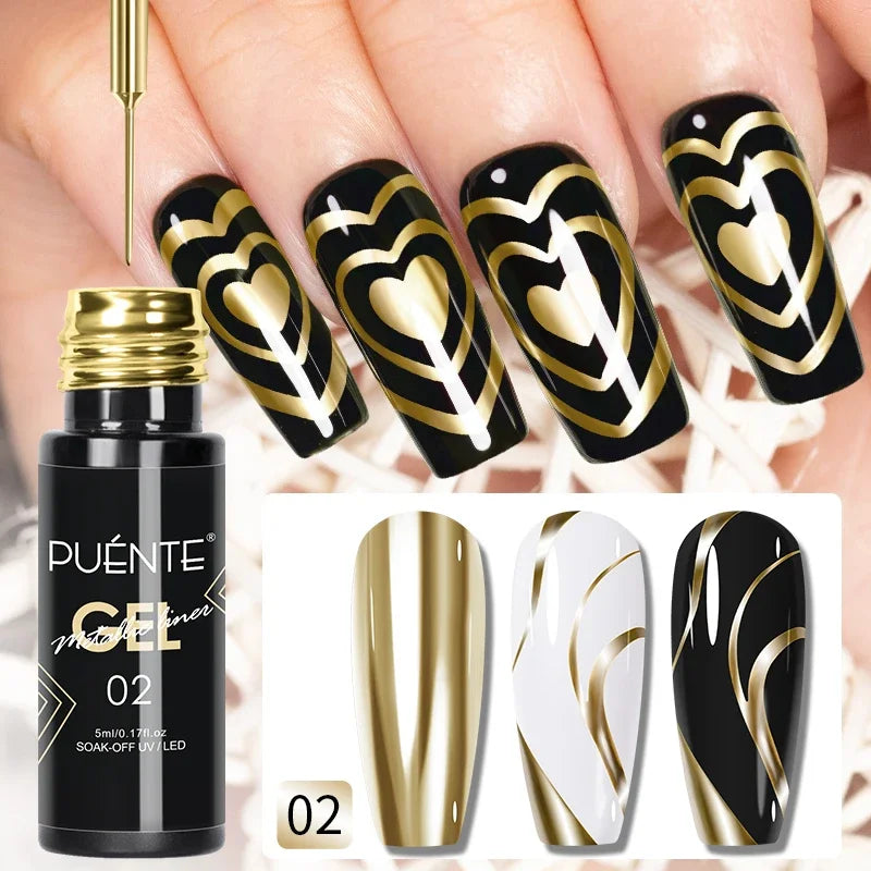 5ml Golden Silvery Metallic Painting Liner Gel Polish Chrome Mirror Effect Semi-Permanent Varnish For Stunning French Nail Art