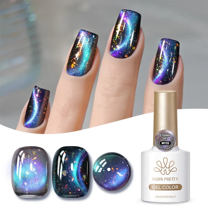 BORN PRETTY Gold Pink Cat Magnetic Gel Polish 10ml Water Light Spaking Glitter  Soak Off UV Semi Permanent Varnish Manicure