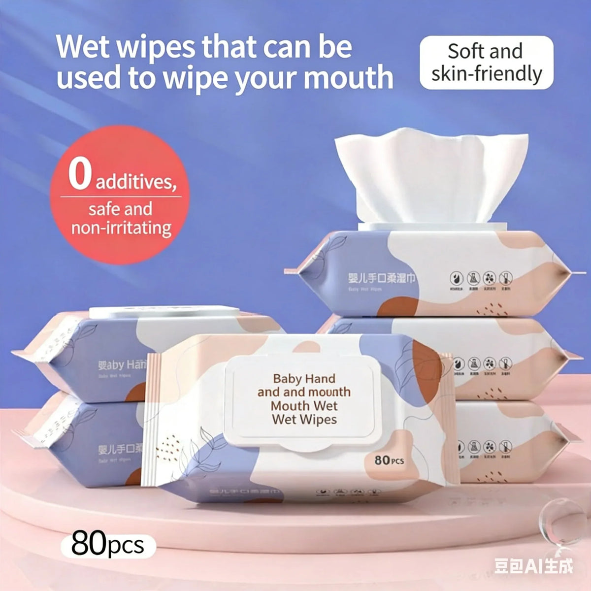 80 Counts Large Baby Hand & Mouth Wipes with Lid, Extra Thick & Soft for Newborns
